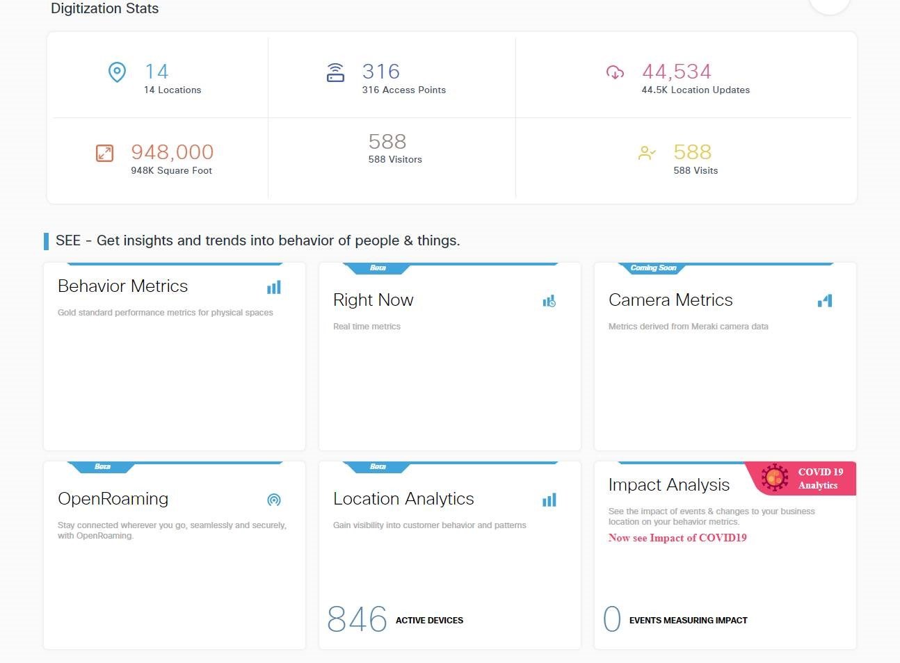 DNA Spaces Overview Screen