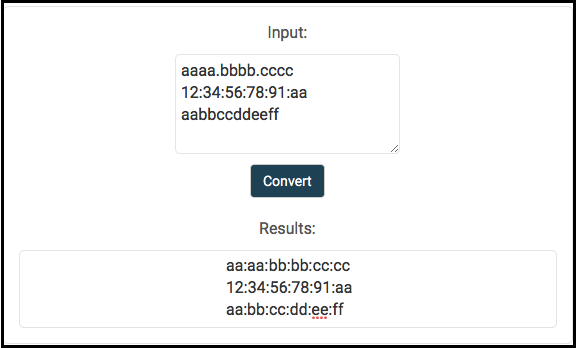 MAC address converter results